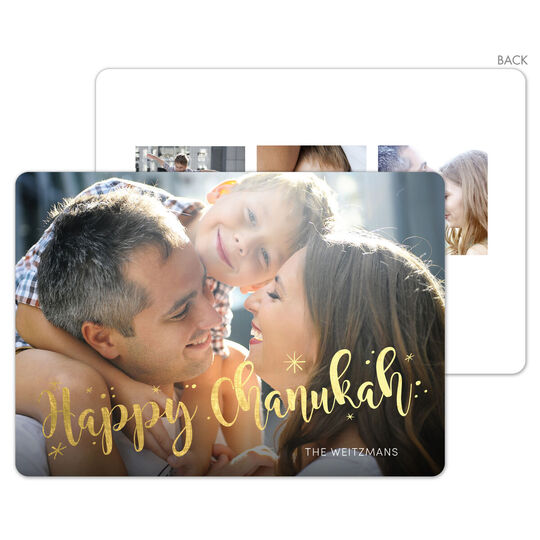 Happy Chanukah Starburst Gold Foil Holiday Photo Cards
